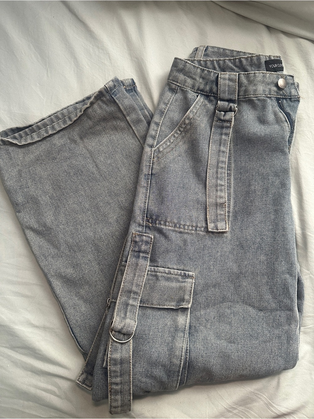 Light Gray women baggy Jeans with Utility Strap